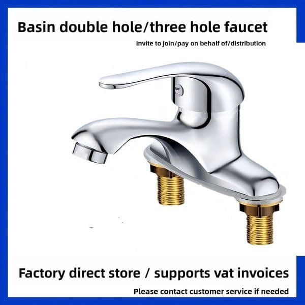 Washbasin Hot and Cold All-Copper Body Double Hole Three-Hole Sink Faucet Bathroom Basin