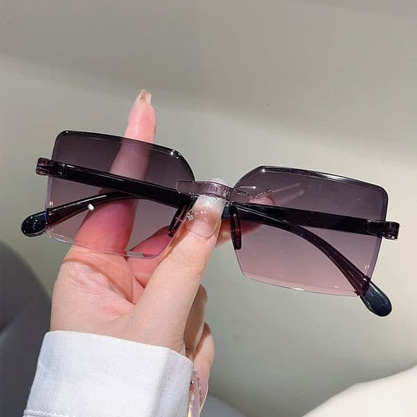 Fashion One-Piece Rimless Square Frame for Men Casual Stylish Driving Anti-Glare Sunglasses