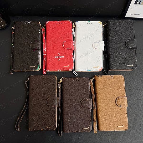 Luxury Wallet Cell Phone Case for iPhone 17 Pro Max Air 16 Plus 15 14 13 12 11 Leather Magnetic Folio Pouch Cover Designer Print Back Shell iPhone16 15pro 14pro with Strap