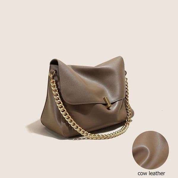 Trendy Genuine Cow Leather Shoulder Chain For Women Large Capacity Single Strap Handbag Messenger Tote Bag Bolsas De Mujer
