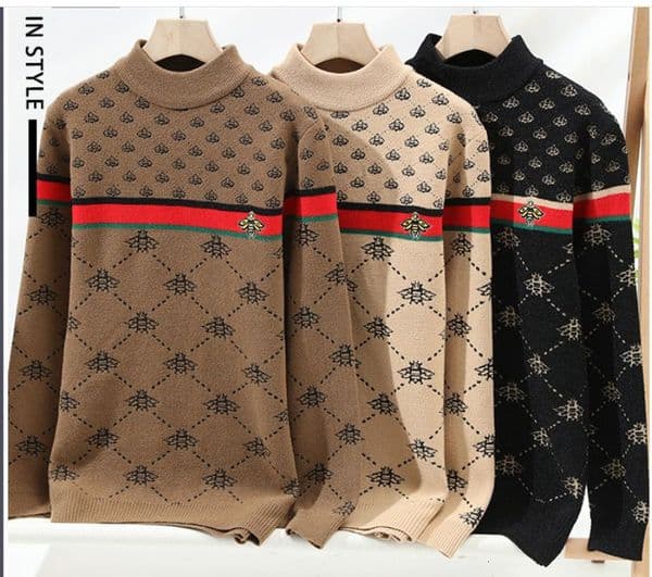 2026 New Fall Winter Korean Slim Bee Embroidery Pullovers High End Cashmere Sweater Men Soft Warm Mens Christmas Jumper ddmysept