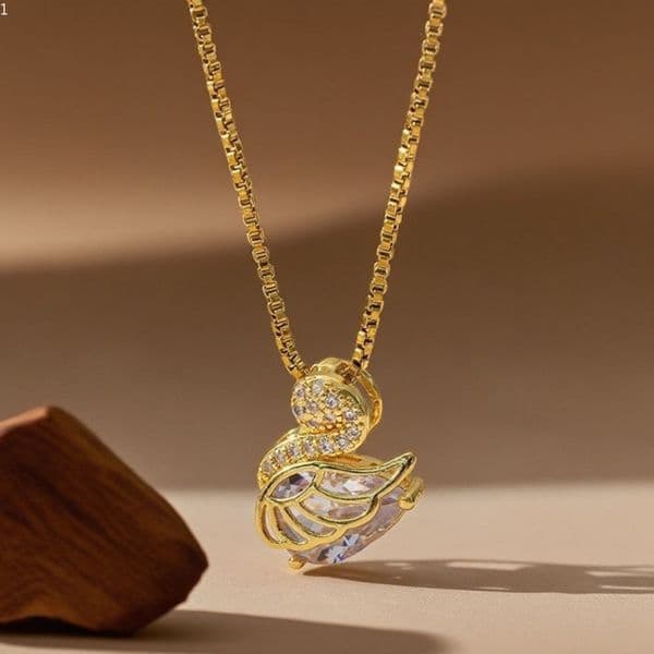 Necklace Swan Pendant CZ Diamond Inlaid Color Enamel Adjustable Clavicle Chain Gold Silver Tone Luxury Women Fashion Jewelry Gift