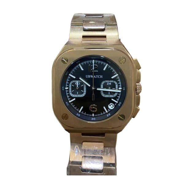 BR05 GMT Quartz Chrono NEW Mens watches Black Stainless steel Rubber Rose Gold Case