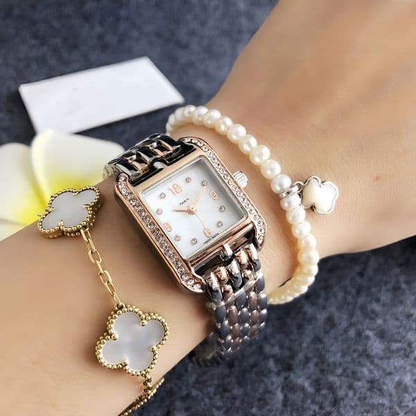 Fashion Full Brand Wrist Watch Women Girl Ladies Crystal Diamond 23mm H Big Letters Pretty Style Steel Metal Band Quartz Logo Luxury Clock HE22