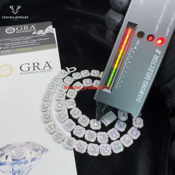 Moissanite Diamond 12mm Cuban Chain Necklace Hip Hop Jewelry Customized Necklace
