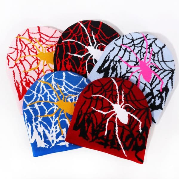 Y2K Spider Web Beanie Knitted Hat Winter Fashion Spider Beanies Cap Outdoor Cycling Warm Hat Hip Hop Street Trendy Hats For Men Women Unisex