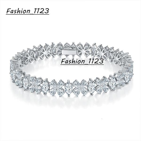 De Marquise Full Moissanite Silver Bracelet Water Drop Moissanite Flower Design Bracelet 925 Silver Iced Out Moissanite Bracelet