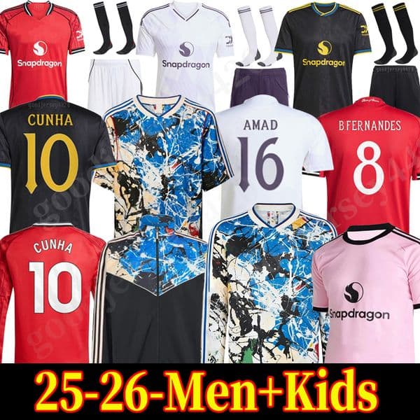 Stone Roses 25 26 MAN CUNHA Soccer Jersey AMAD SESKO MAINOO MOUNT unted football tops shirt MARTINEZ FERNANDES UNTED MBEUMO Kids Children kit retro ManUnited