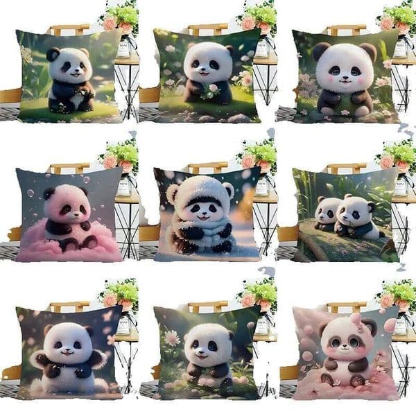 Cute Panda Print Decorative Bedroom Living Room Square Cushion Pillowcase