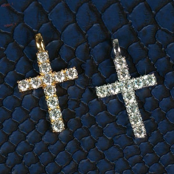 925 Silver Moissanite Cross Pendant Necklace Gold Plating Fashion Style VVS Clarity Moissanite Gemstone Pass Diamond Tester