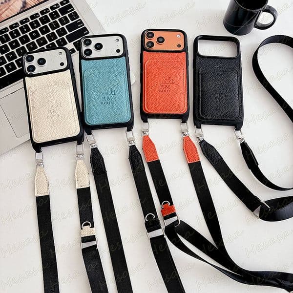Luxury Carriage Horse Emboss Phone Case for iPhone 17 Air 16 15 Plus 14 13 12 Pro Max Ultra Thin Leather Credit Card Slot Pocket Letter Designer Shoulder Strap Cover