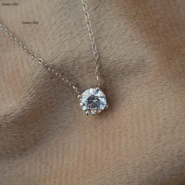Classic Round Cut Moissanite Pendant with 925 Sterling Silver Dainty Chain Round Cut Moissanite Necklace