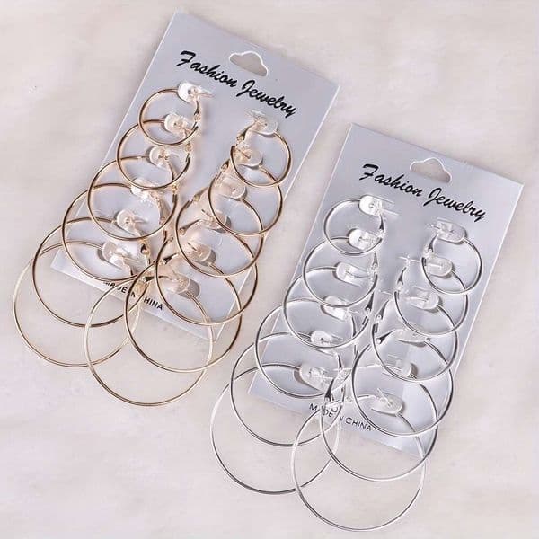 2026 crossborder black fashion 6piece european american classic versatile exaggerated metal hoop earrings set