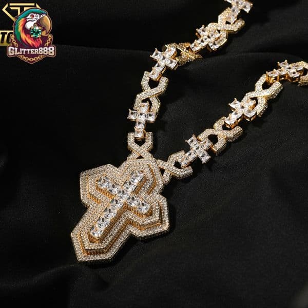 2026 new style Iced Out vvs moissanite Stones Hip Hop Style Jewelry for Men Fashion Neckwear 18K Gold Plated silver Cuban Link Chain Cross Pendant Necklace