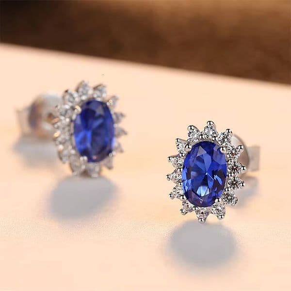High Pin S925 Silver Small Oval Moissaniteia Moissanite Sapphire Earrings for Wedding Engagement Women