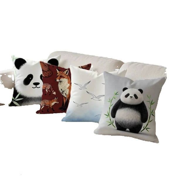 2D Panda Fox & Seagulls Patterned Covers Pattern Cushion Suitable For Sofa Bedroom Car Pillow Cover Pillow Case