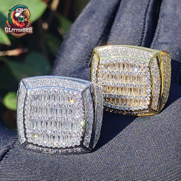 2026 Custom Mens Large Heavy Gold Plated Non Tarnished Wedding Engagement Rings Classic Square High End Fully Paved Party