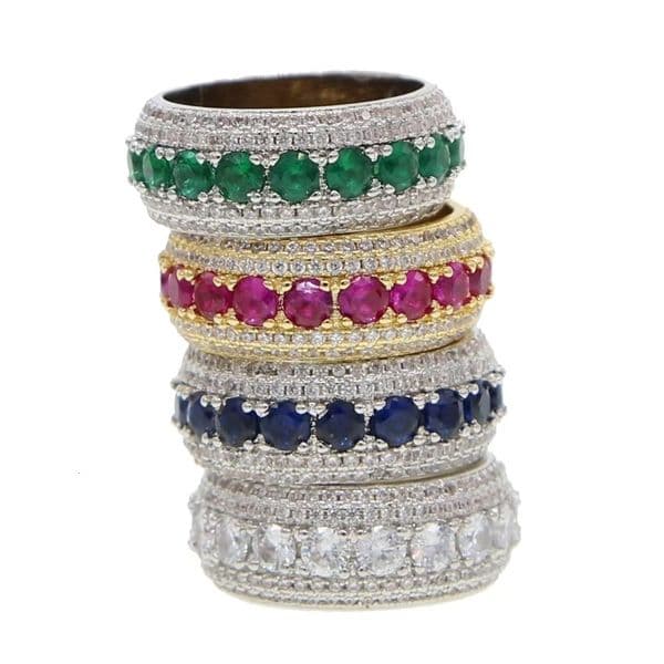 Wholesale Hip Hop Couple Rings, Pink Oval Zircon Inlaid Copper Rings, Trendy Minimalist Fashion Jewelry for Men and Women