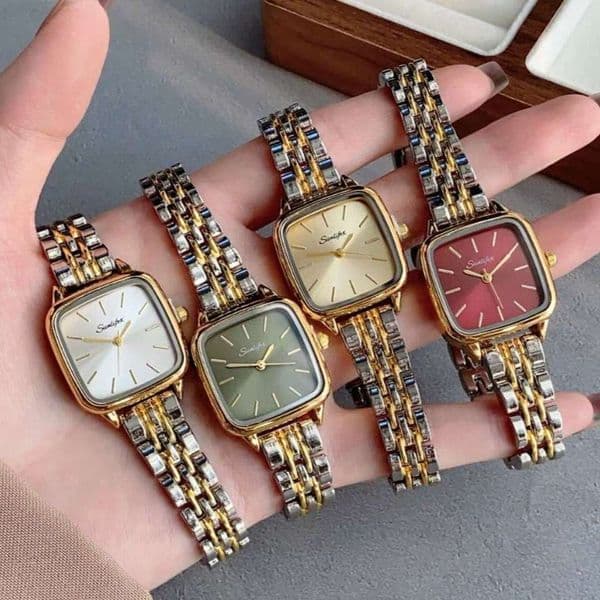With Box Retro Gold Popular Small Dial Dainty Women's Square Steel Band Watch Design Free gift