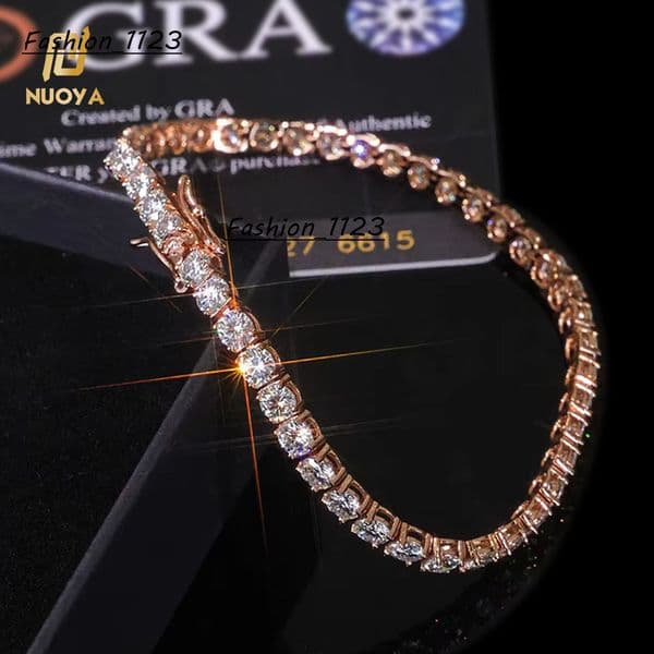 NUOYA VVS Moissanite Tennis Bracelet Women Iced Out Round Brilliant Cut 925 Silver Rose Gold Plated Jewelry Gift for Party