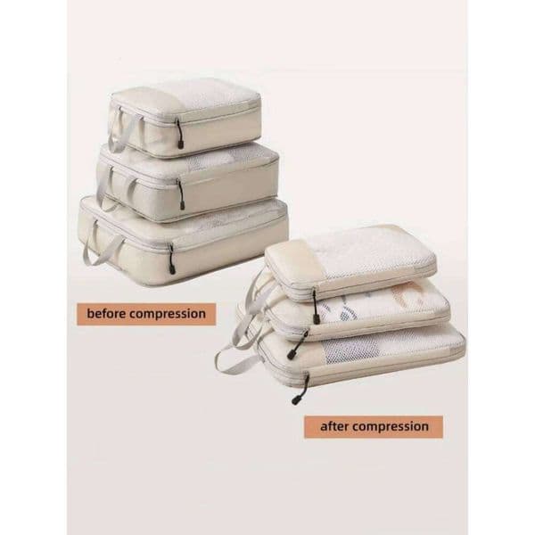 Set of 3 Compressible Packing Travel Storage Bags Cubes Waterproof Suitcase Nylon Portable with Handbag Luggage Organizer 26H0206