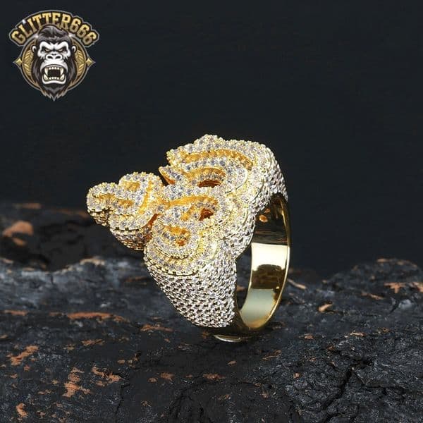 New Style Iced Out Diamond Allah Fire Ring Fashion Silver Gold Plated Hip Hop Jewelry for Men Women for Party Gift