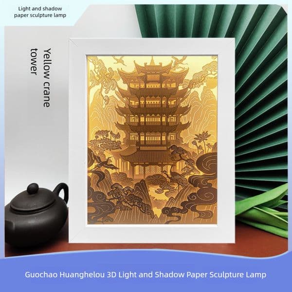 Bestseller DIY 3D Light Shadow Paper Carving Cultural and Creative Scenic Spot Yellow Crane Tower Ornament Ancient Style Atmosphere Painting Lamp Gift