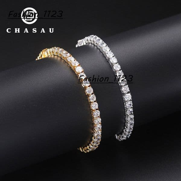 Hip Hop Men Jewelry White 14k Gold Plated 925 Sterling Silver Cluster Moissanite 3mm Tennis Chain Bracelet for Women