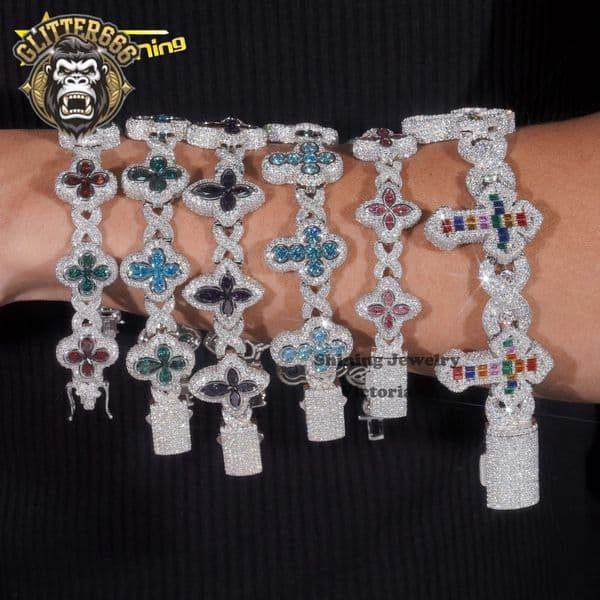 Hot Sale Multiple Options Flower Cross Clover Fancy Infinity Cuban S925 VVS Moissanite Diamond Cuban Link Bracelet Mens Jewelry
