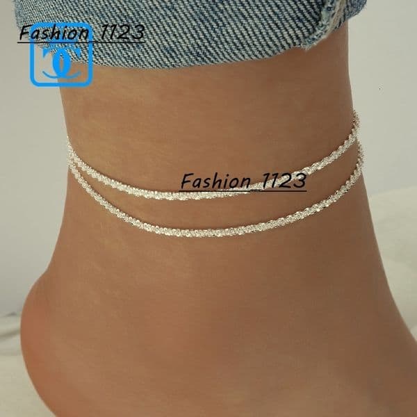 925 Sterling Silver Thin Shiny Chains Anklet for Women Girls Foot Jewelry Bracelet Leg Cuban Anklets