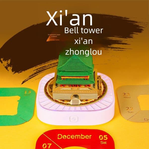 Bestseller 2026 Memo Desk Calendar Creative Holiday Gift Xi'an Drum Tower Paper Carving Ornament for Friends Office Decoration ddmySat
