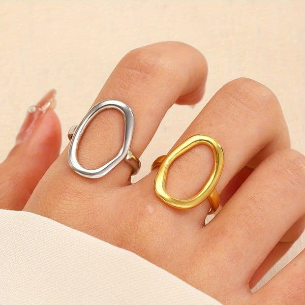 18K Gold Plated Free Shipping Fashion Stainless Steel Oval For Women Hot Sale Simple Geometric Gold Open Ring - Gift for Her