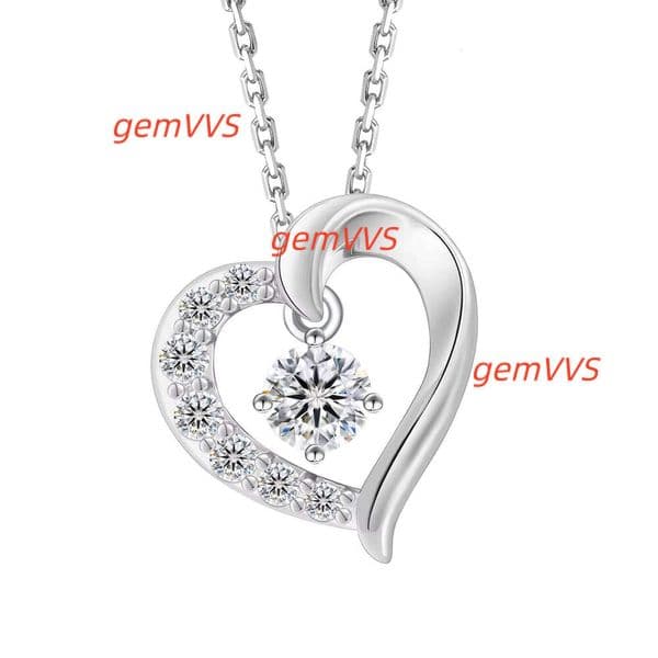 Heart VVS Moissanite Diamond Pendant Wedding Gift 14K White Gold Plated 925 Sterling Silver GRA Love Charm Necklace For Women