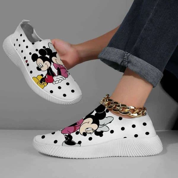 Women's Minnie Mouse Polka Dot Slip-On Sneakers Outdoor Running Walking Soft Soled Casual Sports Shoes