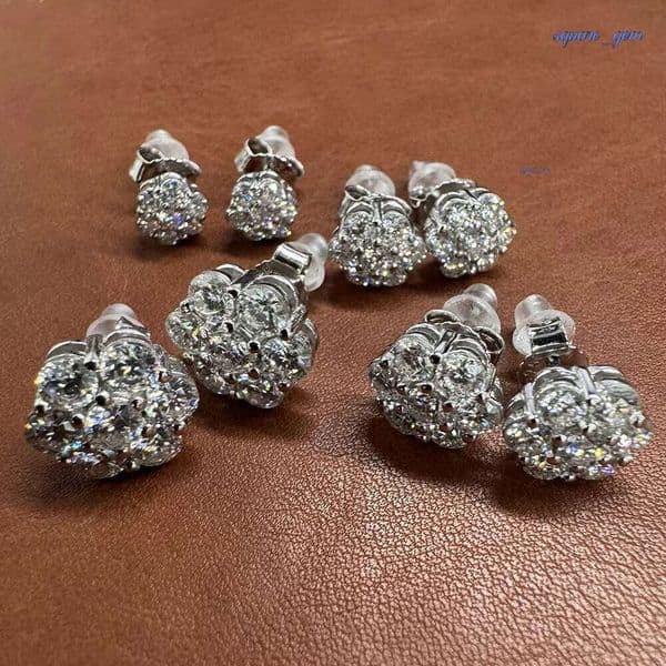 Flower Cluster Moissanite VVS Diamond Stud 6-10Mm 925 Sterling Silver Men Women Luxury Gifts Fine Jewelry Big Mossanite Earrings