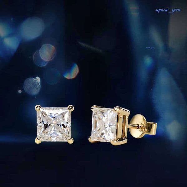 Wholesale 7Mm VVS Lab Grown Diamond Square Luxury 925 Silver Gold Plated Women Moissanite Earrings