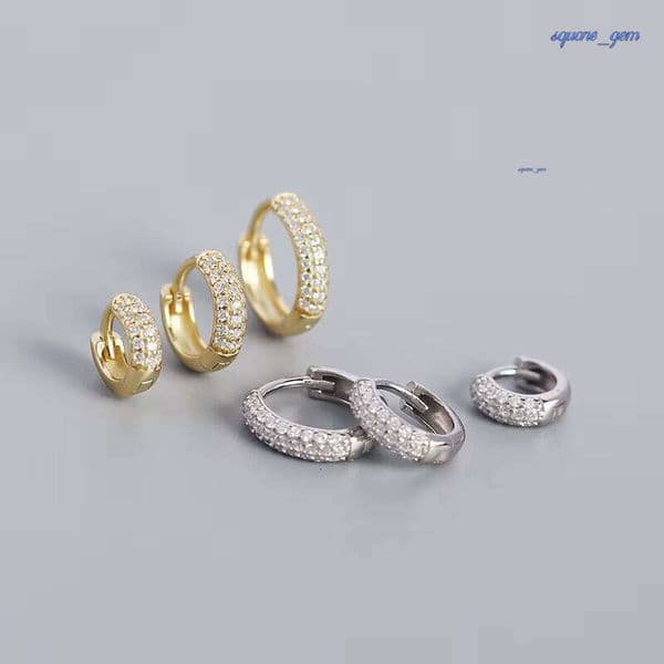 European American High-End S925 Silver Drop Three-Row Diamond Ins Metal Style Wide Hoop Earrings Gold Platinum Jewelry