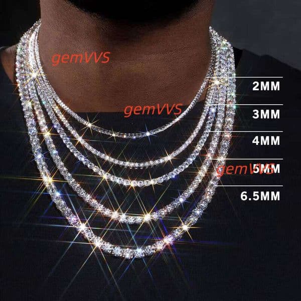 Hip Hop 3Mm S925 Tennis Chain White Gold Men Women Fine Jewelry Full Diamond Moissanite Unisex Necklace