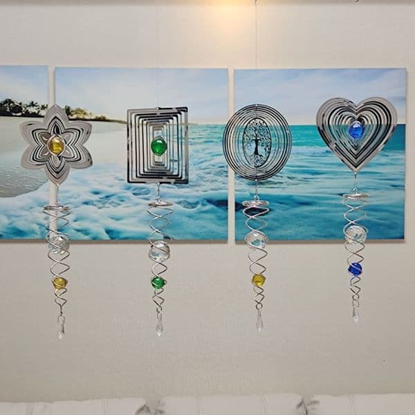 Free Shipping 15Cm Stainless Steel Fishing Line Rotating Wind Chime Tree Of Life Heart Six-Leaf Flower Square Hanging Ornament Amazon Cross-Border