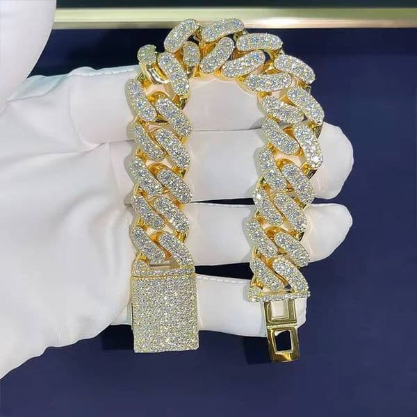 Factory Wholesale High Quality 18mm Vvs Moissanite Cuban Link Chain Bracelet Iced Out 925 Silver Plated Men Hip Hop Necklace
