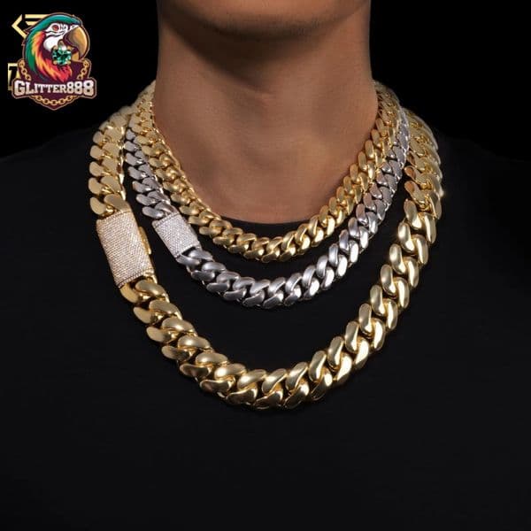 Luxury 10MM-22MM Mens Miami Cuban Link Bracelet Necklaces 14K Real Gold Plated Custom Cuban Link Chain
