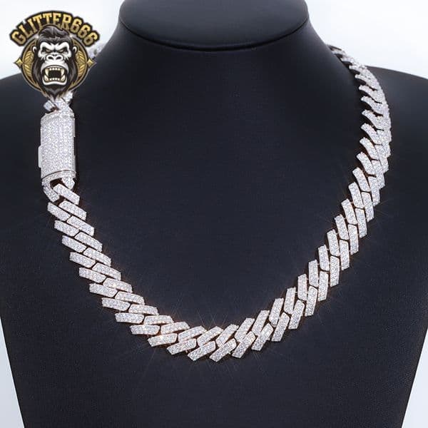 RTS PASS Diamond Tester 15mm 2rows Cuban Chain S925 Silver Ice Out Moissanite Gold Plated Mens Cuban Chain Moissanite
