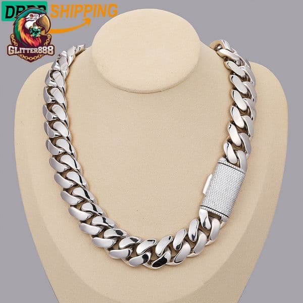 Dropshipping Hip Hop Jewelry 20mm Sterling Silver VVS Moissanite Iced Out Box Clasp Miami Cuban Link Chain Necklace for Men