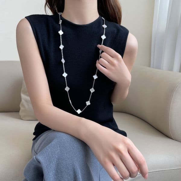 Designer 20 flower necklace 86CM leaves clover top quality necklace with natural mother of pearl agate 017