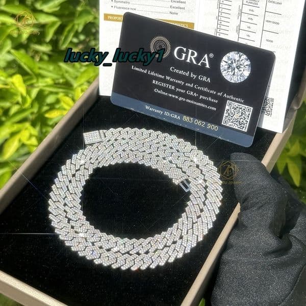 Wholesale 8MM 20 Inches Hip Hop Vvs Diamond Necklace 8inches Bracelet 925 Silver Iced Out 2 Rows Cuban Link Moissanite Chain