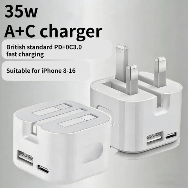 35W USB A+Type C Fast Charger with Telescopic British Standard Power Plug for iphone