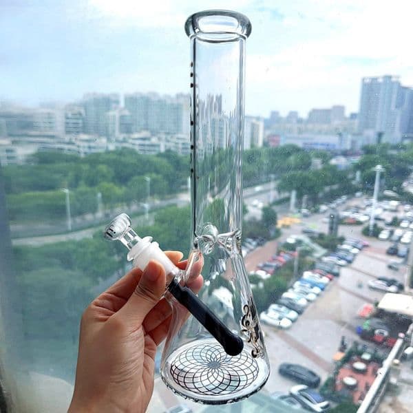 Beaker Bong Hookahs Recycler Smoking Water Pipes Bubbler Downstem Perc Thick Glass Water Bongs With 14mm bowl 9.8''