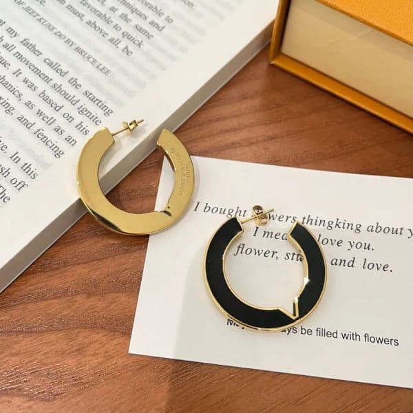 Gold-Toned Hoop Earrings With Sleek Black Enamel Accent Delicate Daily Elegant Jewelry Gift For Her High-Quality Stylish Accessory