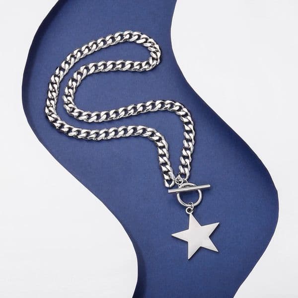 New Fashion Jewelry Fashionable Five-Pointed Star Stainless Steel for Men and Women Thick Cuban Chain Necklace