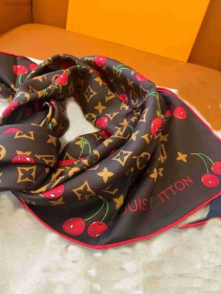 Silk Cherry Scarf Designer Women Blue Square Headscarf Shawl Work Outgoing Charm Gift Neck Ring Scarf Luxury New Scarves 90x90cm